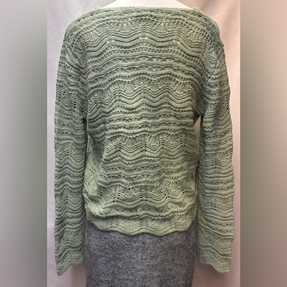 Women's Beach Off Shoulder Hollowed Out Horn Sleeve Drawstring Knitted Sweater - Picture 4 of 7